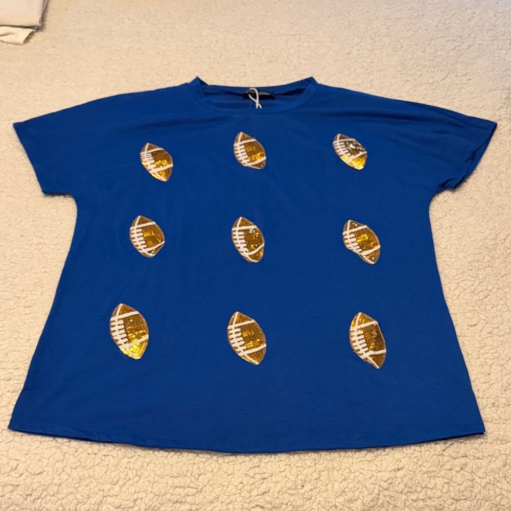 Blue Short Sleeve Tee with Football Design